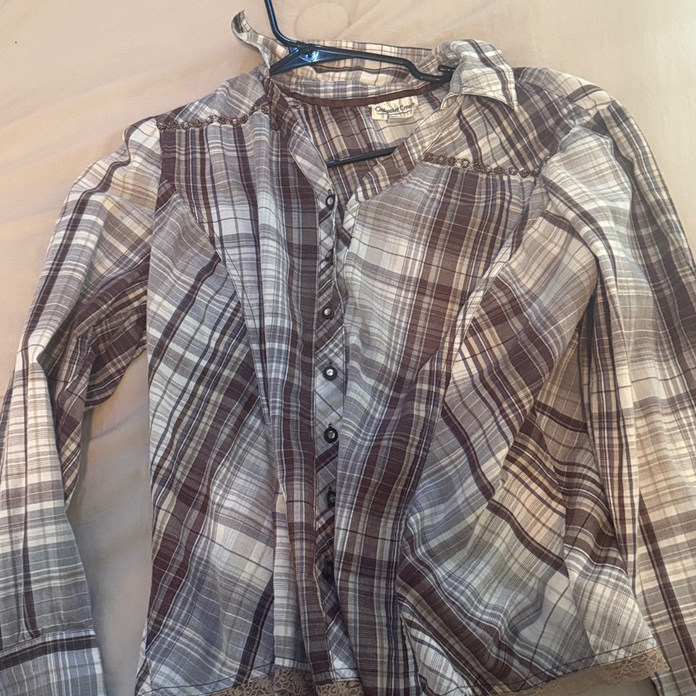 Coldwater Creek Brown Plaid Button-Down Shirt